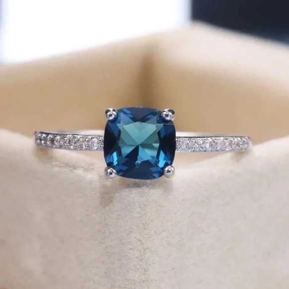 White Gold Diamond Blue Tanzanite Cushion Cut Ring - Picture 4 of 4